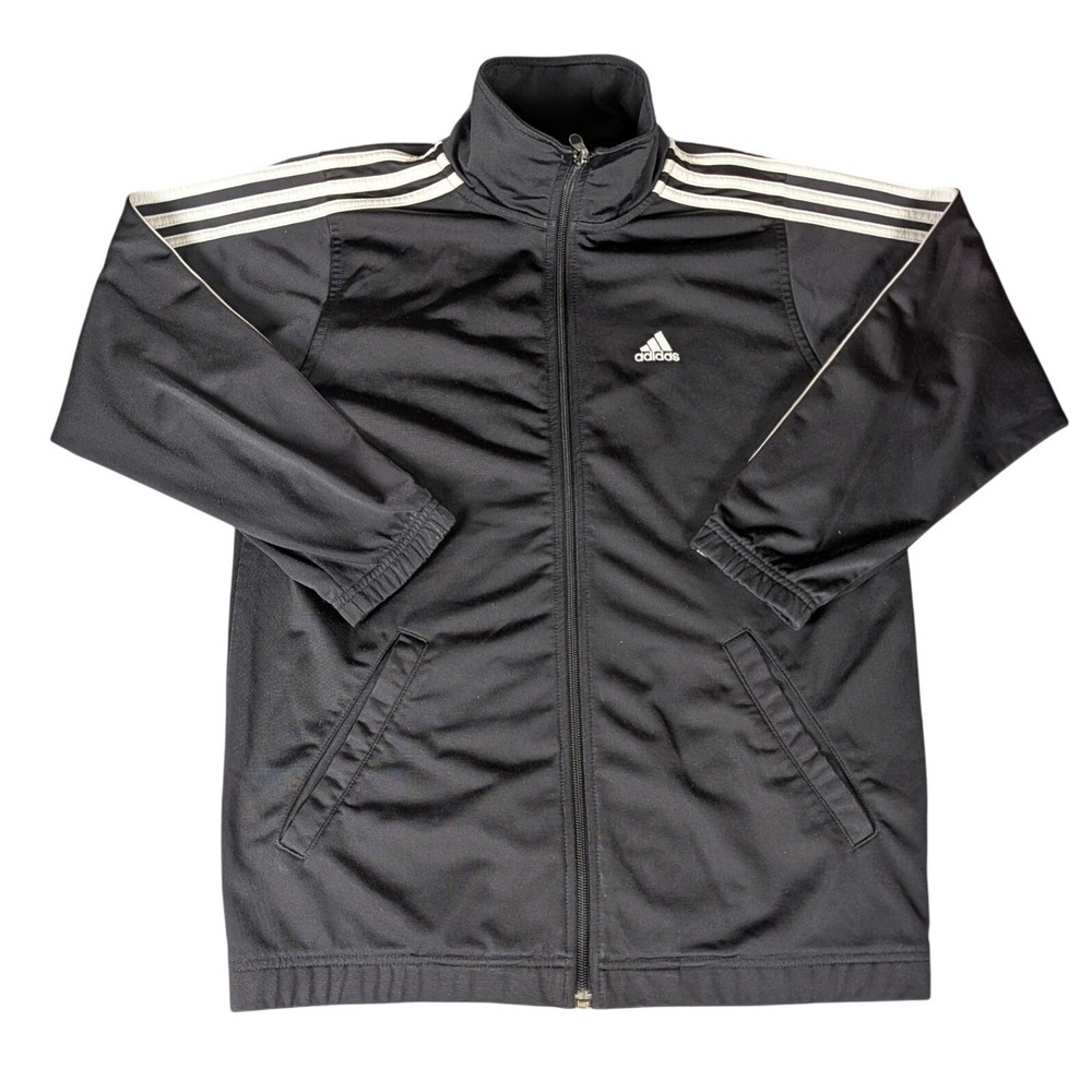 Adidas Mens Black White Three Stripe Full Zip Mock Neck Track Jacket Medium